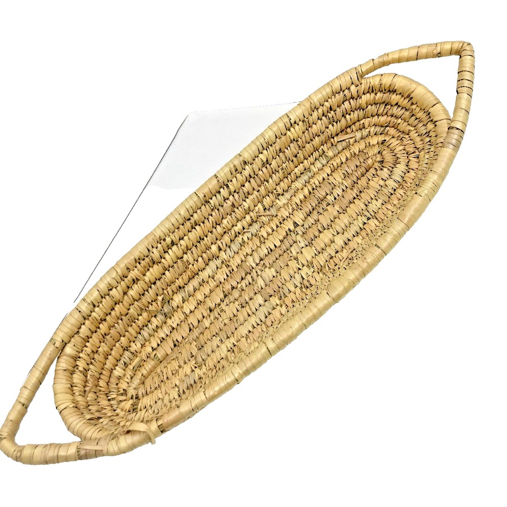 African Rafia Basket‎ Made in Cameroon 18.75" Tan Rafia Long Bowl